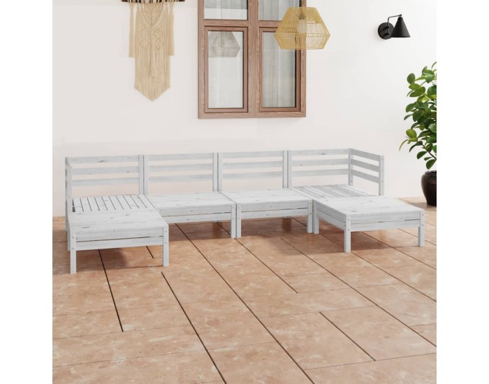 Sonata Set mobilier de grădină, 6 piese, alb, lemn masiv de pin