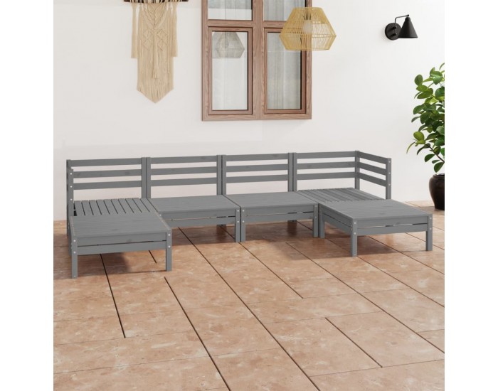 Sonata Set mobilier de grădină, 6 piese, gri, lemn masiv de pin