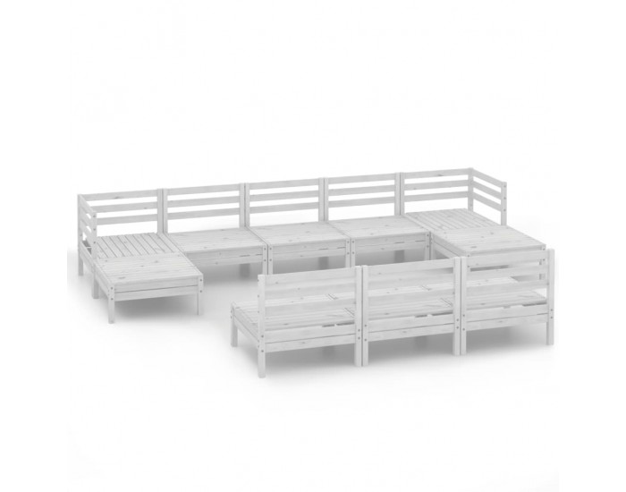 Sonata Set mobilier de grădină, 10 piese, alb, lemn masiv de pin