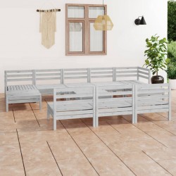 Sonata H Градински лаундж комплект, 11 части, бял, бор масив - Seturi pentru exterior