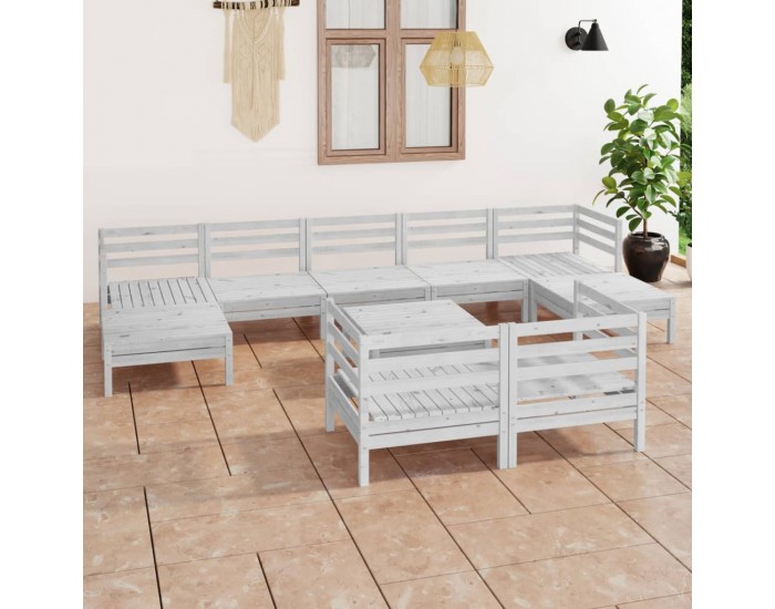 Sonata Set mobilier de grădină, 10 piese, alb, lemn masiv de pin