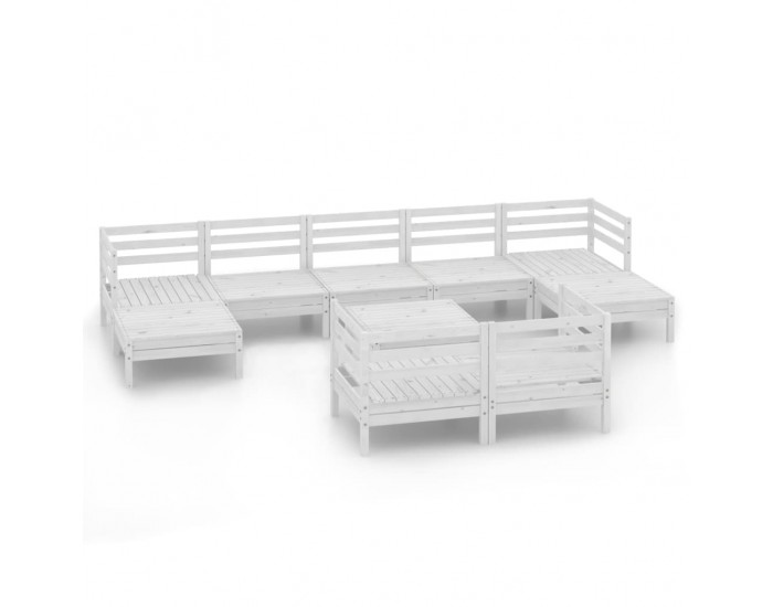 Sonata Set mobilier de grădină, 10 piese, alb, lemn masiv de pin