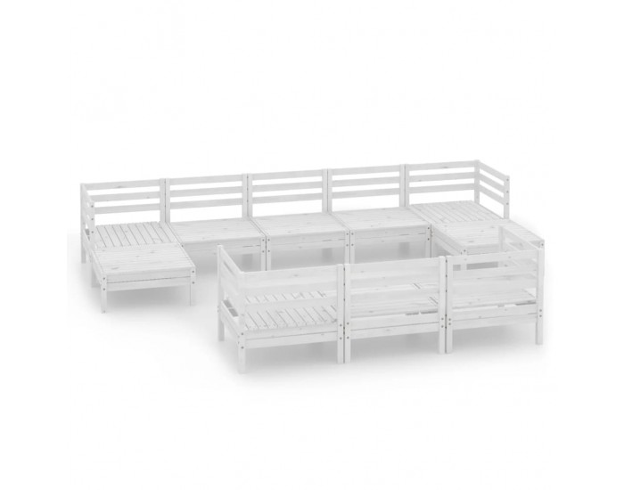 Sonata Set mobilier relaxare grădină, 10 piese, alb, lemn masiv de pin