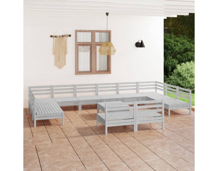 Sonata Set mobilier de grădină, 13 piese, alb, lemn masiv de pin