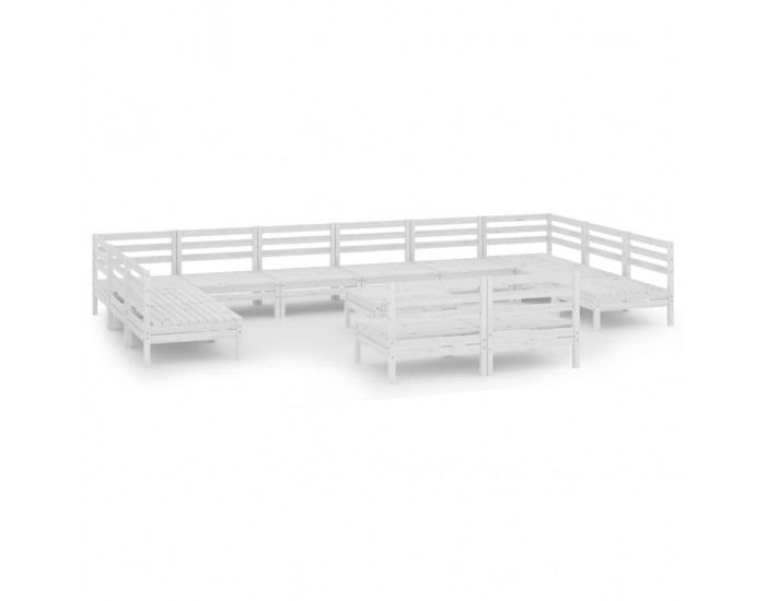 Sonata Set mobilier de grădină, 13 piese, alb, lemn masiv de pin