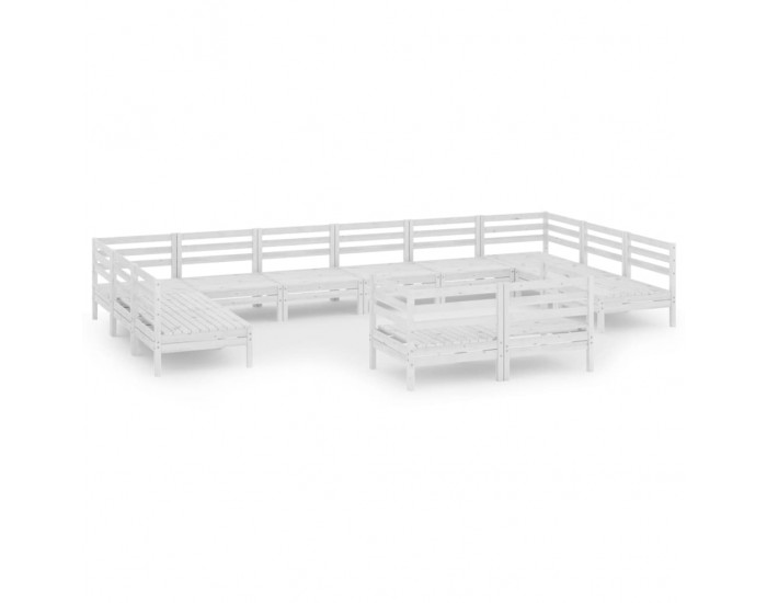 Sonata Set mobilier de grădină, 12 piese, alb, lemn masiv de pin