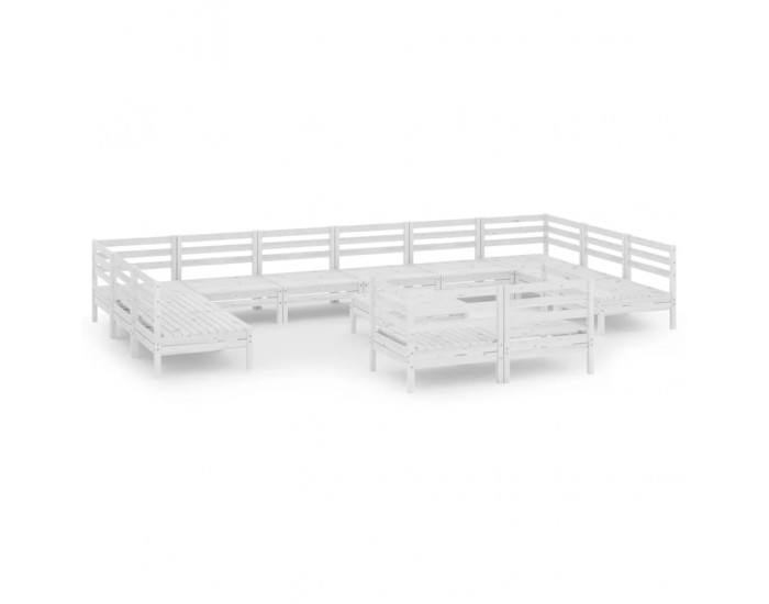 Sonata Set mobilier de grădină, 13 piese, alb, lemn masiv de pin