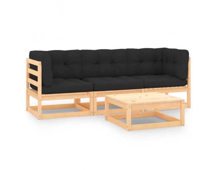 Sonata Set mobilier de grădină cu perne, 4 piese, lemn masiv de pin