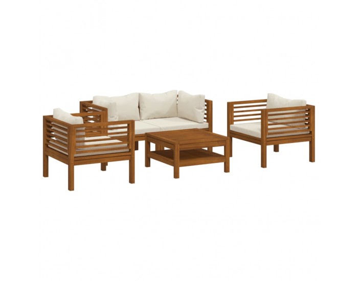 Sonata Set mobilier grădină cu perne crem, 5 piese, lemn masiv acacia