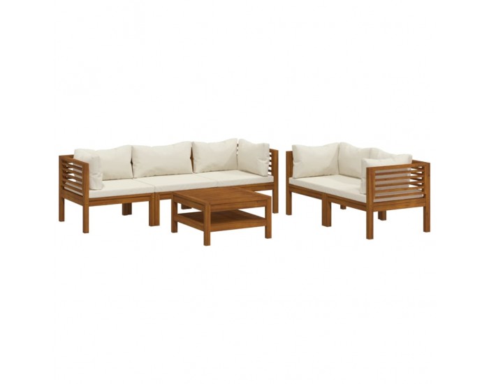Sonata Set mobilier grădină cu perne crem, 6 piese, lemn masiv acacia