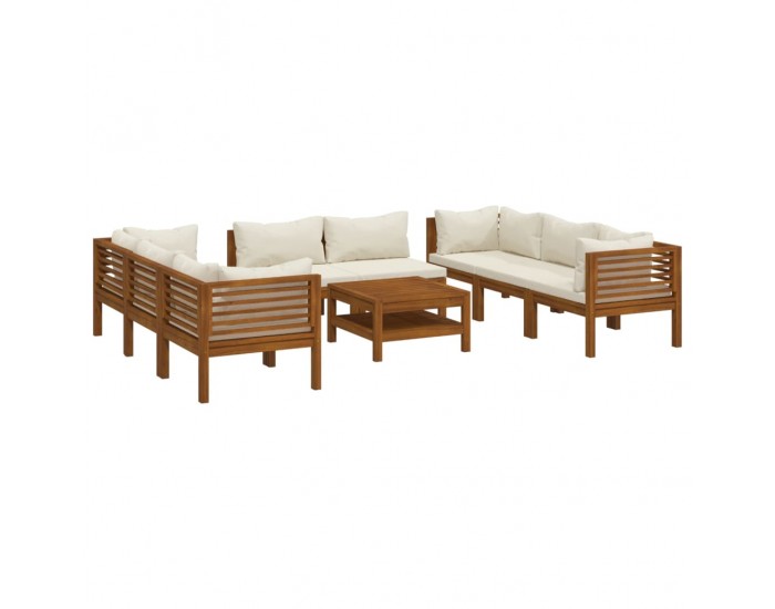 Sonata Set mobilier de grădină, perne crem, 9 piese, lemn masiv acacia