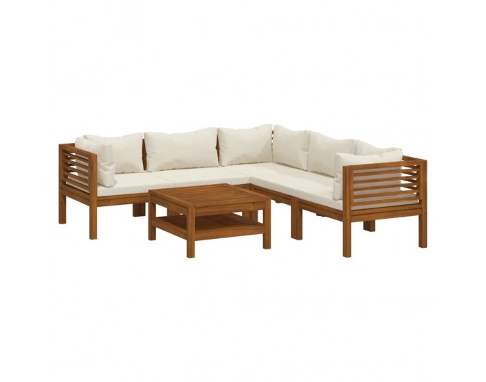Sonata Set mobilier grădină cu perne crem, 6 piese, lemn masiv acacia