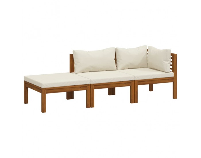 Sonata Set mobilier grădină cu perne crem, 3 piese, lemn masiv acacia