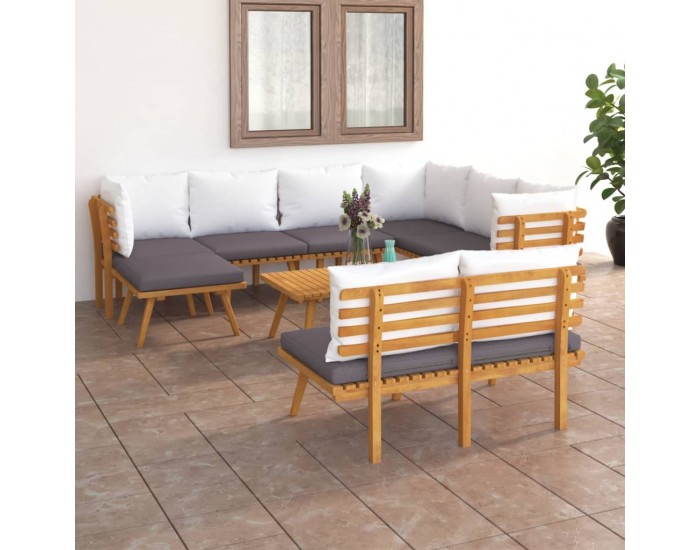 Sonata Set mobilier de grădină cu perne, 9 piese, lemn masiv de acacia