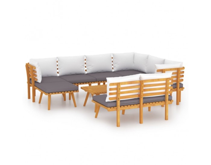 Sonata Set mobilier de grădină cu perne, 9 piese, lemn masiv de acacia