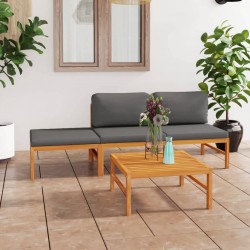 Sonata H Градински комплект със сиви възглавници, 4 части, тик масив - Seturi pentru exterior