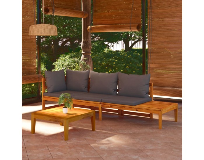 Sonata Set mobilier grădină cu perne gri închis, 3 piese, lemn acacia