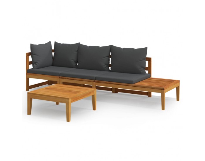 Sonata Set mobilier grădină cu perne gri închis, 3 piese, lemn acacia