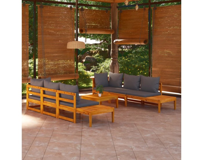 Sonata Set mobilier grădină perne gri închis, 5 piese, lemn acacia