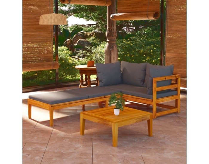 Sonata Set mobilier grădină cu perne gri închis, 3 piese, lemn acacia