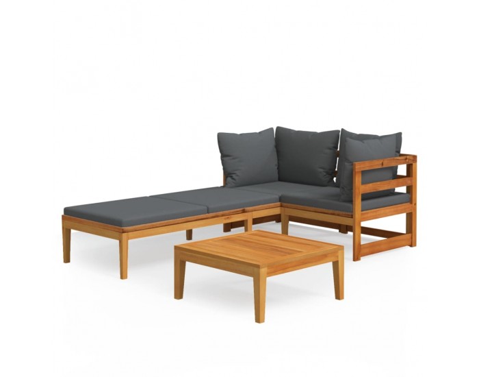 Sonata Set mobilier grădină cu perne gri închis, 3 piese, lemn acacia