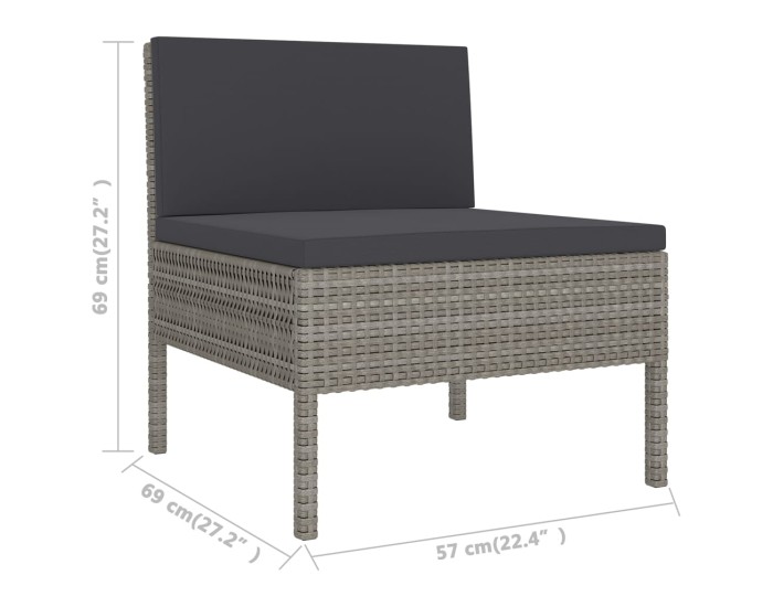 Sonata Set mobilier de grădină cu perne, 8 piese, gri, poliratan