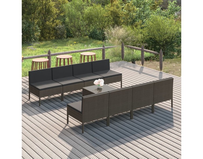 Sonata Set mobilier de grădină cu perne, 9 piese, gri, poliratan