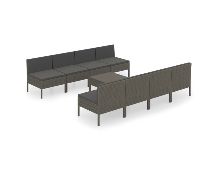 Sonata Set mobilier de grădină cu perne, 9 piese, gri, poliratan