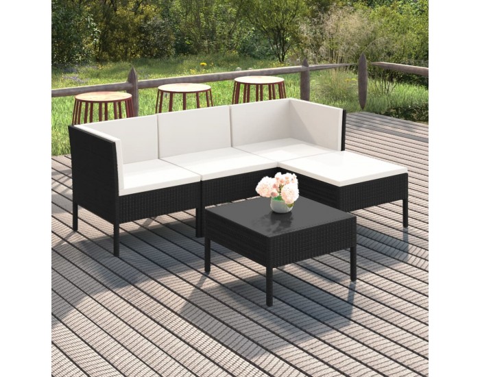 Sonata Set mobilier de grădină cu perne, 5 piese, negru, poliratan