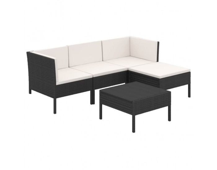 Sonata Set mobilier de grădină cu perne, 5 piese, negru, poliratan