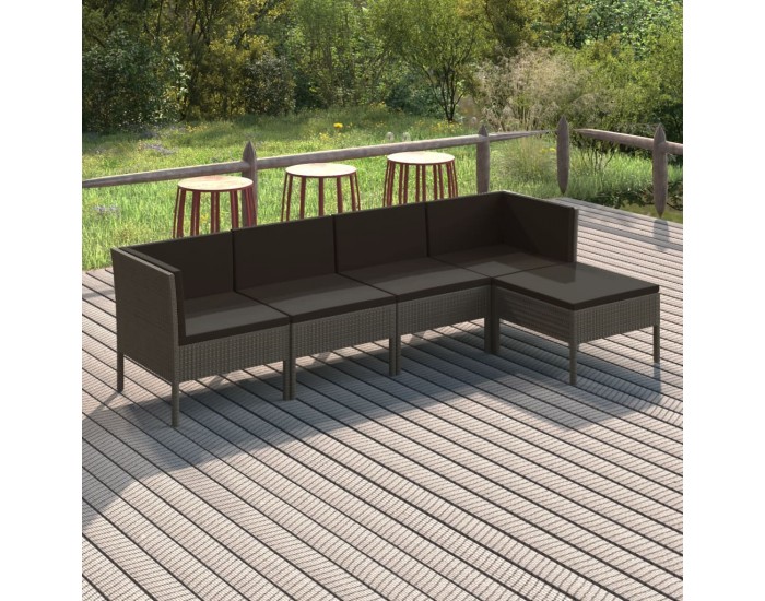 Sonata Set mobilier de grădină cu perne, 5 piese, gri, poliratan