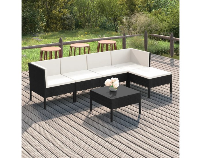 Sonata Set mobilier de grădină cu perne, 6 piese, negru, poliratan