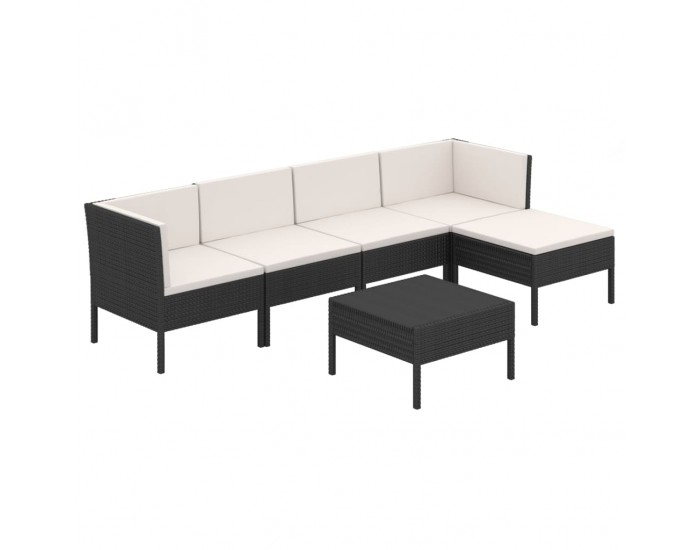 Sonata Set mobilier de grădină cu perne, 6 piese, negru, poliratan