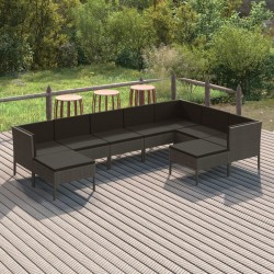 Sonata H Градински лаундж комплект с възглавници 9 части полиратан сив - Seturi pentru exterior