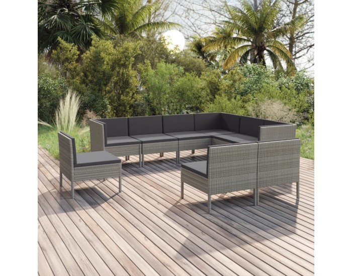 Sonata Set mobilier de grădină cu perne, 9 piese, gri, poliratan