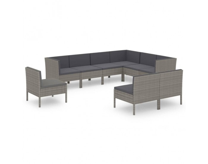 Sonata Set mobilier de grădină cu perne, 9 piese, gri, poliratan