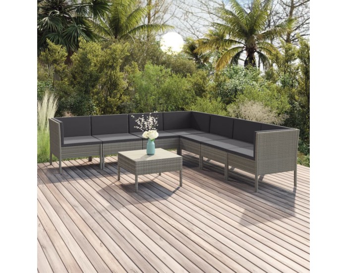 Sonata Set mobilier de grădină cu perne, 8 piese, gri, poliratan