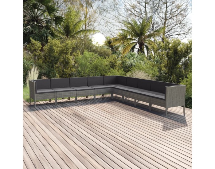 Sonata Set mobilier de grădină cu perne, 9 piese, gri, poliratan