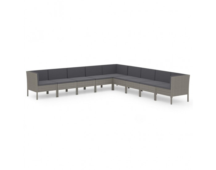 Sonata Set mobilier de grădină cu perne, 9 piese, gri, poliratan