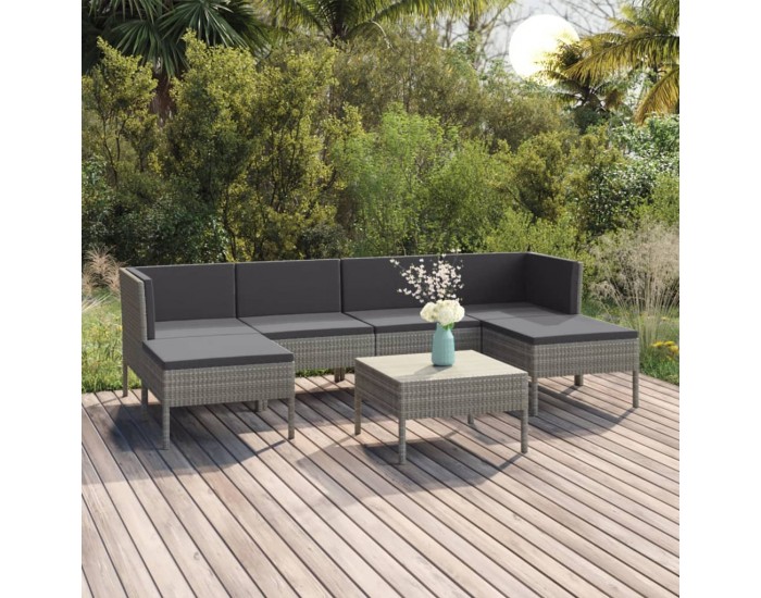 Sonata Set mobilier de grădină cu perne, 7 piese, gri, poliratan