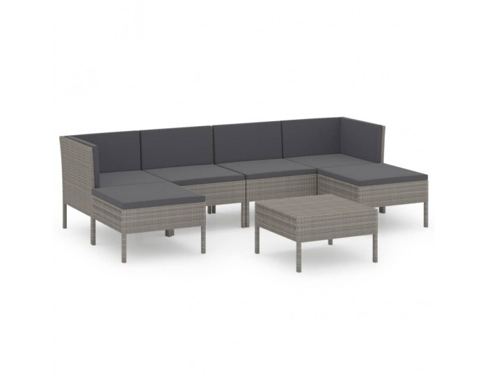 Sonata Set mobilier de grădină cu perne, 7 piese, gri, poliratan