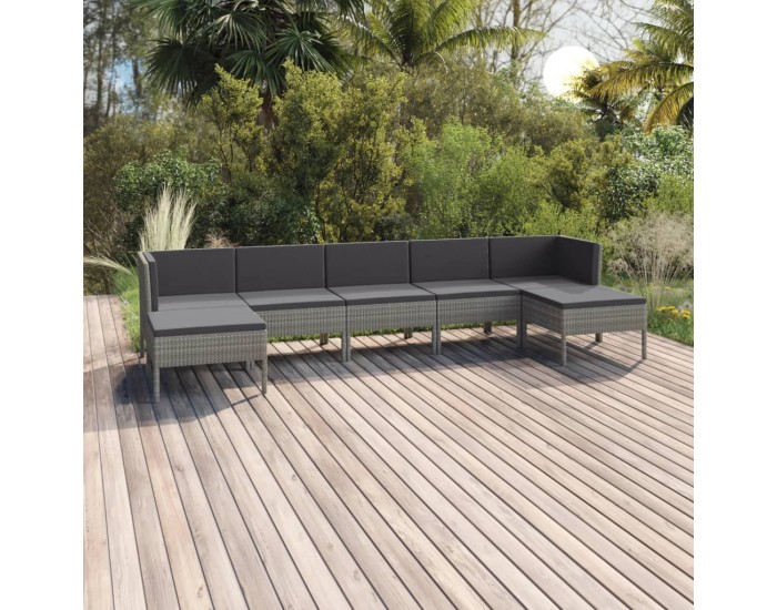 Sonata Set mobilier de grădină cu perne, 7 piese, gri, poliratan