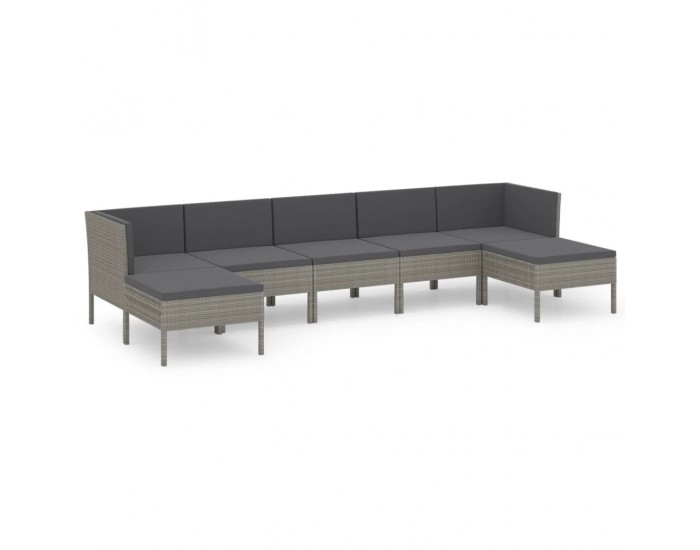 Sonata Set mobilier de grădină cu perne, 7 piese, gri, poliratan