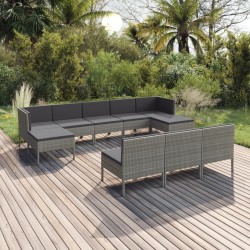 Sonata Set mobilier de grădină cu perne, 10 piese, gri, poliratan