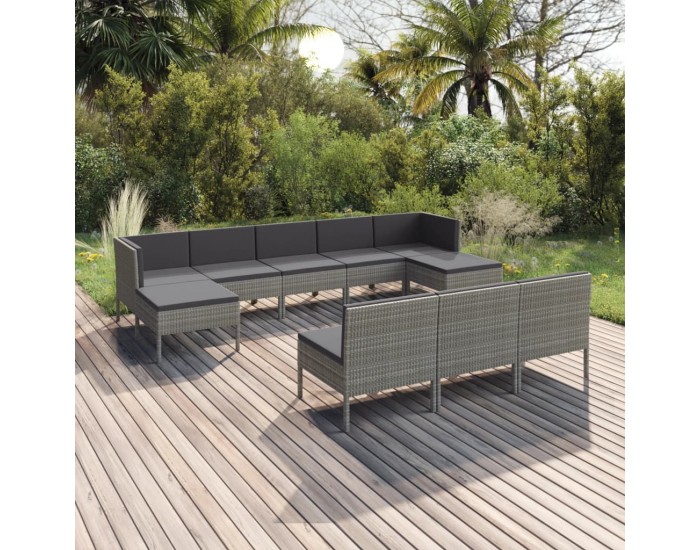 Sonata Set mobilier de grădină cu perne, 10 piese, gri, poliratan