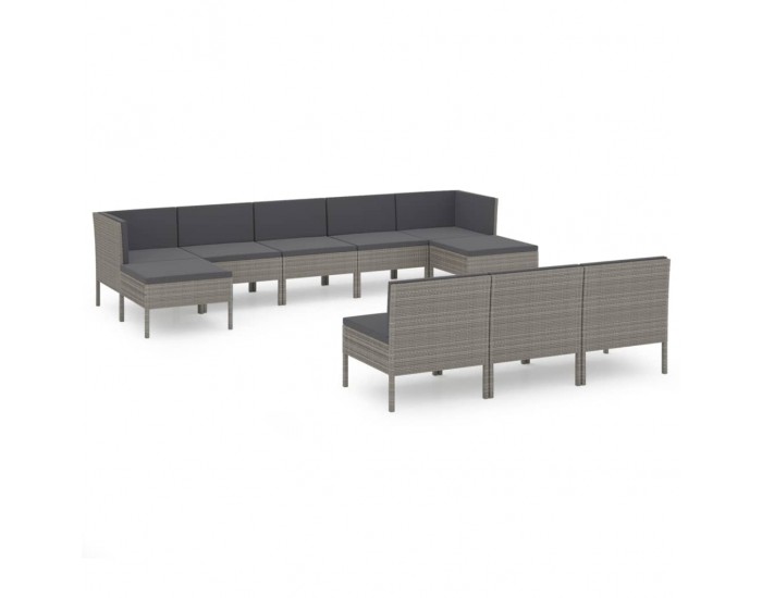Sonata Set mobilier de grădină cu perne, 10 piese, gri, poliratan