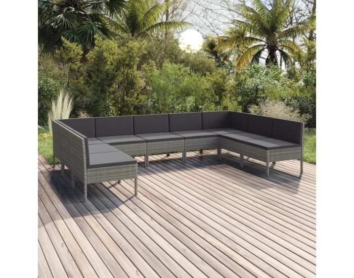Sonata Set mobilier de grădină cu perne, 9 piese, gri, poliratan