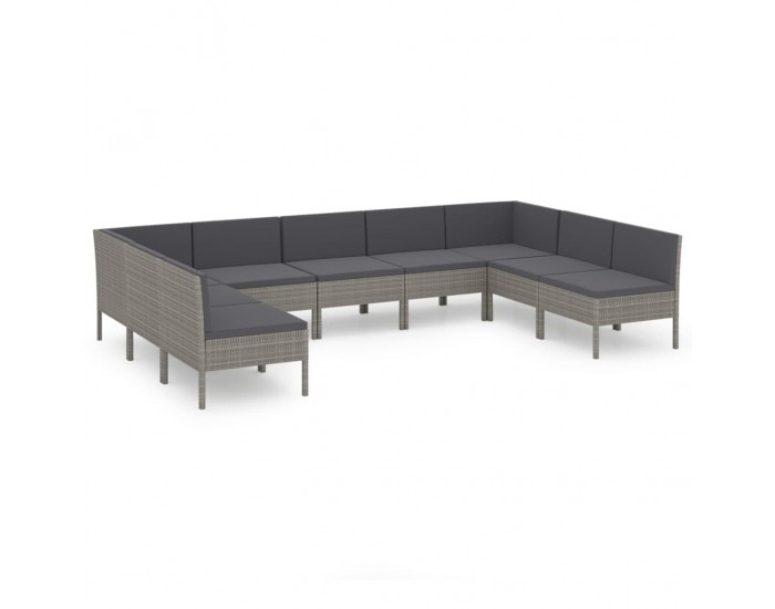 Sonata Set mobilier de grădină cu perne, 9 piese, gri, poliratan