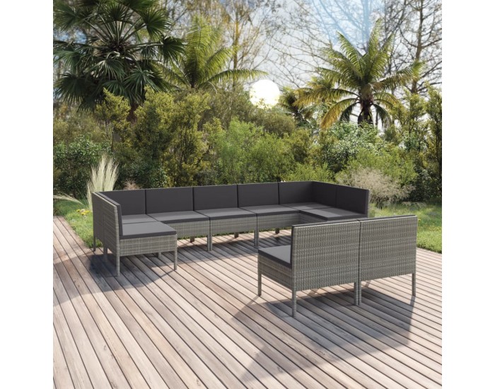 Sonata Set mobilier de grădină cu perne, 9 piese, gri, poliratan