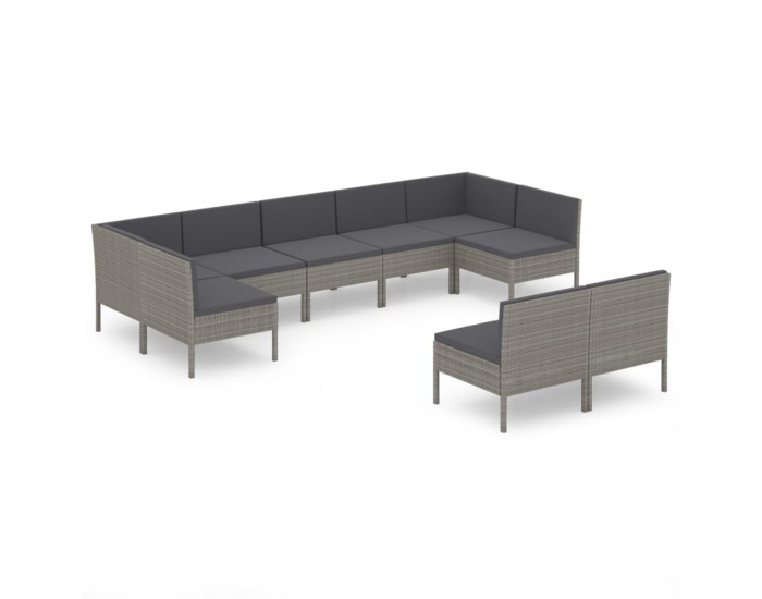 Sonata Set mobilier de grădină cu perne, 9 piese, gri, poliratan